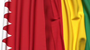 Gerçekçi kumaş dokusuna sahip BAHRAIN ve Gine bayrakları