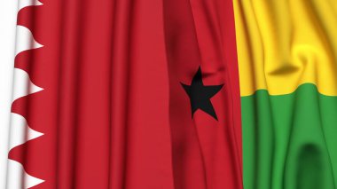 Gerçekçi kumaş dokusuna sahip BAHRAIN ve GİNEA-BISSAU bayrakları