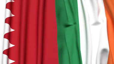 Gerçekçi kumaş dokusuna sahip BAHRAIN ve İrlanda bayrakları