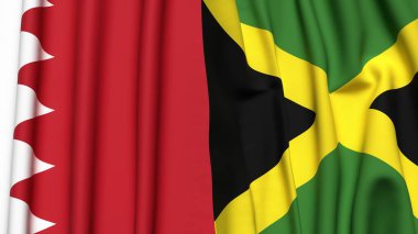 Gerçekçi kumaş dokusuna sahip BAHRAIN ve JAMAICA bayrakları