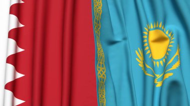Gerçekçi kumaş dokusuna sahip BAHRAIN ve KAZAKHSTAN bayrakları
