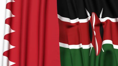 Gerçekçi kumaş dokusuna sahip BAHRAIN ve KENYA bayrakları