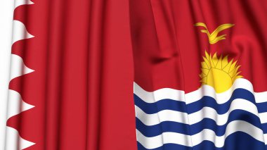 Gerçekçi kumaş dokusuna sahip BAHRAIN ve KIRIBATI bayrakları