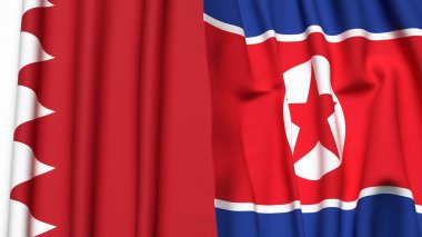 BAHRAIN Bayrakları ve KOREA Kuzey Gerçekçi kumaş dokusuyla