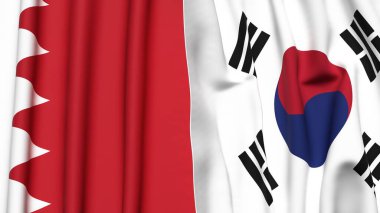 BAHRAIN Bayrakları ve KOREA GÜNEY Gerçekçi kumaş dokusuyla