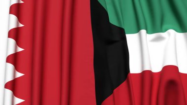 BAHRAIN ve KUWAIT bayrakları gerçekçi kumaş dokusuyla