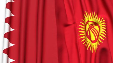 Gerçek kumaş dokusuna sahip BAHRAIN ve KYRGYZSTAN bayrakları