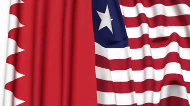 Gerçekçi kumaş dokusuna sahip BAHRAIN ve LİBERYA bayrakları
