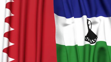 Bayraklar dolusu BAHRAIN ve LESOTHO Gerçekçi kumaş desenli