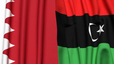 Gerçekçi kumaş dokusuna sahip BAHRAIN ve LIBYA bayrakları