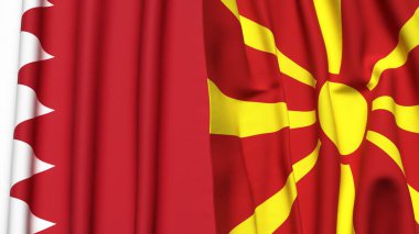 Gerçekçi kumaş dokusuna sahip BAHRAIN ve MACEDONIA bayrakları