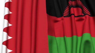 BAHRAIN ve MALAWI bayrakları gerçekçi kumaş dokusuyla