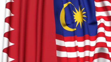 Gerçekçi kumaş dokusuna sahip BAHRAIN ve MALAYSIA bayrakları