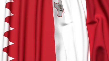 BAHRAIN ve MALTA bayrakları gerçekçi kumaş dokusuyla