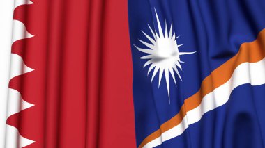 BAHRAIN Bayrakları ve Marshall Adaları Gerçekçi kumaş dokusuna sahip