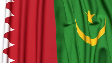 Gerçekçi kumaş dokusuna sahip BAHRAIN ve MAURITANIA bayrakları