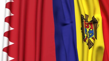 Gerçekçi kumaş dokusuna sahip BAHRAIN ve MOLDOVA bayrakları