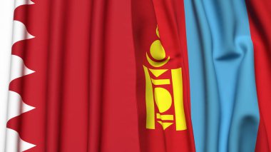 BAHRAIN ve Moğolistan bayrakları gerçekçi kumaş dokusuyla
