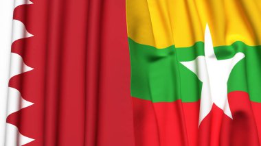 BAHRAIN ve Myanmar bayrakları gerçekçi kumaş dokusuyla
