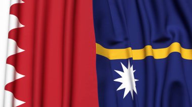 Gerçekçi kumaş dokusuna sahip BAHRAIN ve NAURU bayrakları
