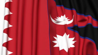BAHRAIN ve NEPAL bayrakları gerçekçi kumaş dokusuyla