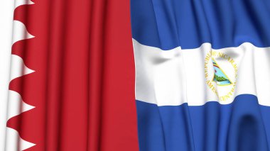 Gerçekçi kumaş dokusuna sahip BAHRAIN ve NICARAGUA bayrakları