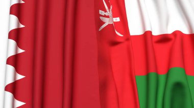 BAHRAIN ve OMAN bayrakları gerçekçi kumaş desenli