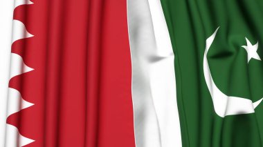 Gerçekçi kumaş dokusuna sahip BAHRAIN ve PAKISTAN bayrakları