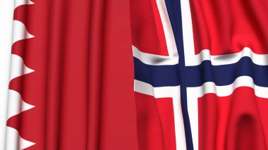 Gerçekçi kumaş dokusuna sahip BAHRAIN ve NORway bayrakları