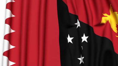 BAHRAIN ve PAPUA YENİ GİNE bayrakları gerçekçi kumaş dokusuna sahip