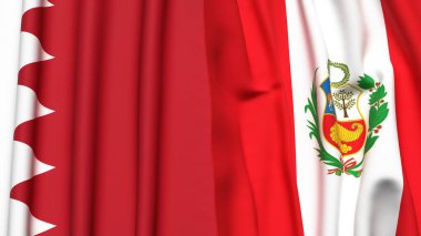 Gerçek kumaş dokusuna sahip BAHRAIN ve Peru bayrakları