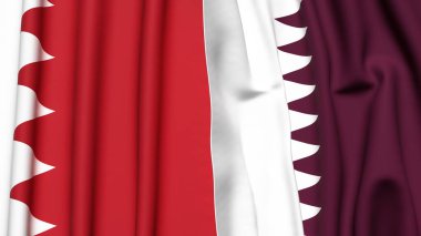BaHRAIN ve Katar bayrakları gerçekçi kumaş dokusuyla