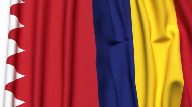 BAHRAIN ve ROMANIA bayrakları gerçekçi kumaş dokusuyla