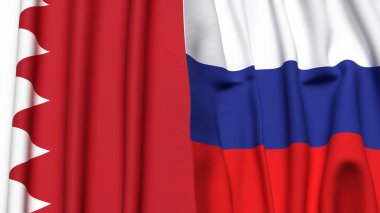Gerçekçi kumaş dokusuna sahip BAHRAIN ve RUSSIA bayrakları