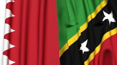 Bayraklar dolusu BAHRAIN ve Saint Kitts Gerçekçi kumaş dokusuyla