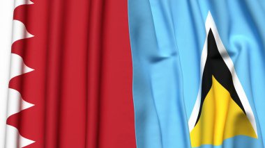 Gerçek kumaş dokusuna sahip BAHRAIN ve SAINT LUCIA bayrakları