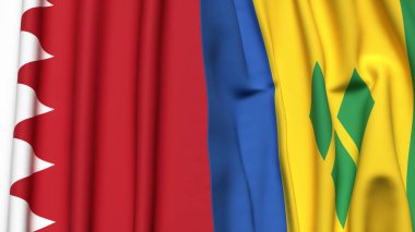 BAHRAIN ve SAINT VINCENT bayrakları gerçekçi kumaş dokusuyla
