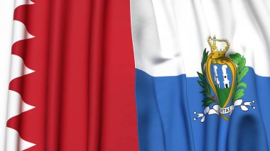 BAHRAIN ve SAN MARINO bayrakları gerçekçi kumaş dokusuyla