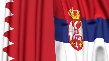 Gerçekçi kumaş dokusuna sahip BAHRAIN ve SERBIA bayrakları