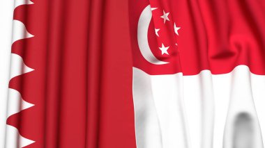 BAHRAIN ve SINGAPORE bayrakları gerçekçi kumaş dokusuyla