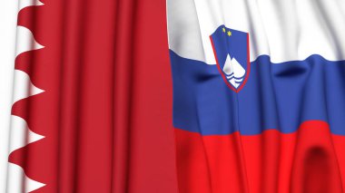 Gerçekçi kumaş dokusuna sahip BAHRAIN ve SLOVENIA bayrakları