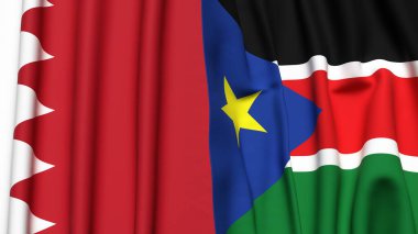BAHRAIN ve GÜNEY SUDAN bayrakları gerçekçi kumaş dokusuyla