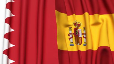Gerçekçi kumaş dokusuna sahip BAHRAIN ve İSPIN bayrakları