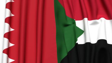 BAHRAIN ve SUDAN bayrakları gerçekçi kumaş dokusuyla