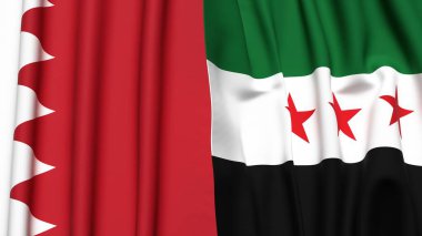 Gerçekçi kumaş dokusuna sahip BAHRAIN ve SYRIA bayrakları