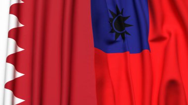 Gerçek kumaş dokusuna sahip BAHRAIN ve Tayvan bayrakları
