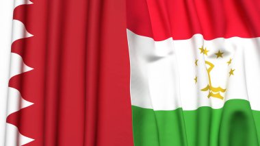 Gerçekçi kumaş dokusuna sahip BAHRAIN ve TAJIKISTAN bayrakları