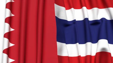 Bayraklar dolusu BAHRAIN ve THAILAND Gerçekçi kumaş dokusuyla