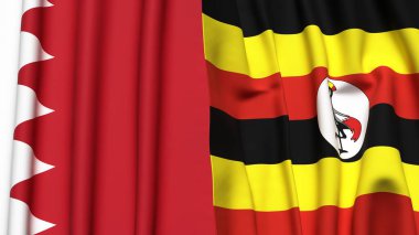Gerçek kumaş dokusuna sahip BAHRAIN ve UGANDA bayrakları