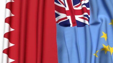 Gerçekçi kumaş dokusuna sahip BAHRAIN ve TUVALU bayrakları